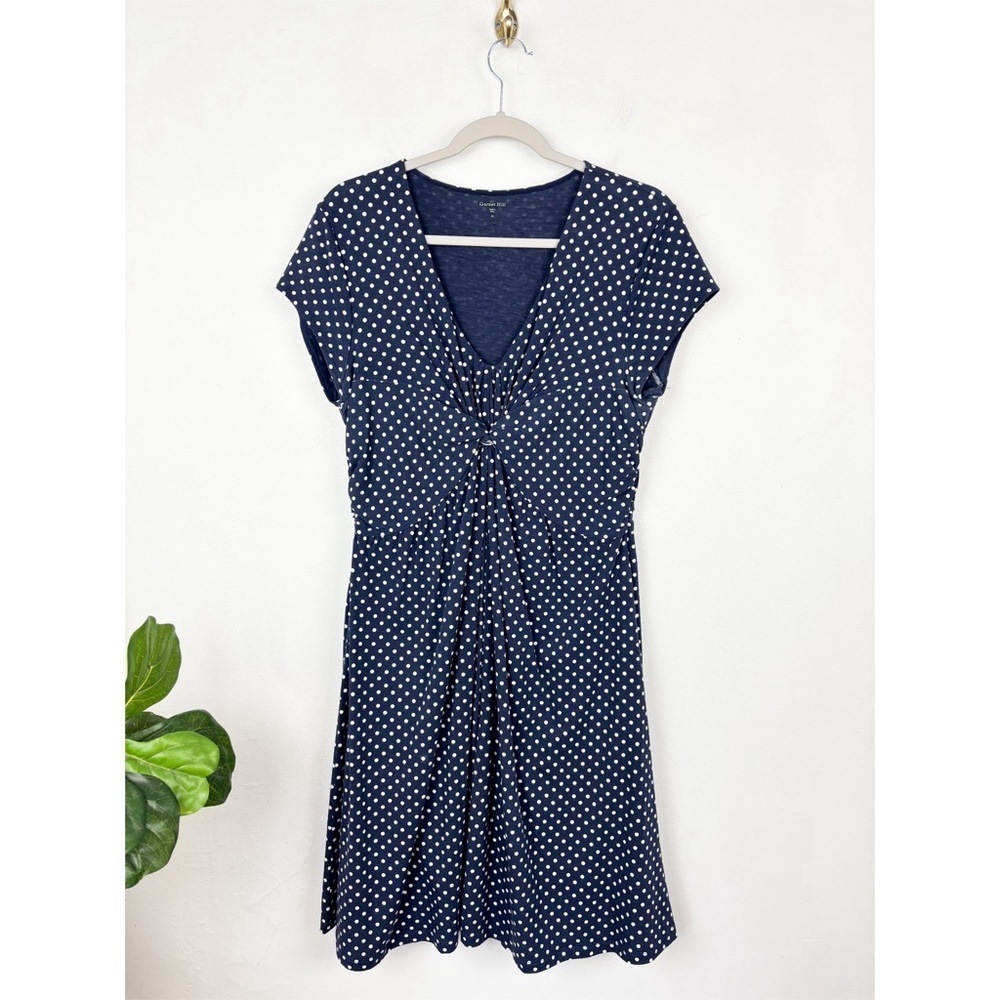 Garnet Hill Navy Polka Dot Dress